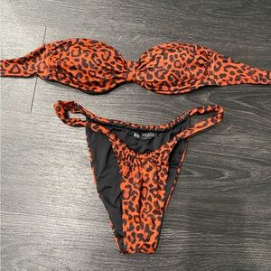 Zara Red Leopard two piece swimsuit S